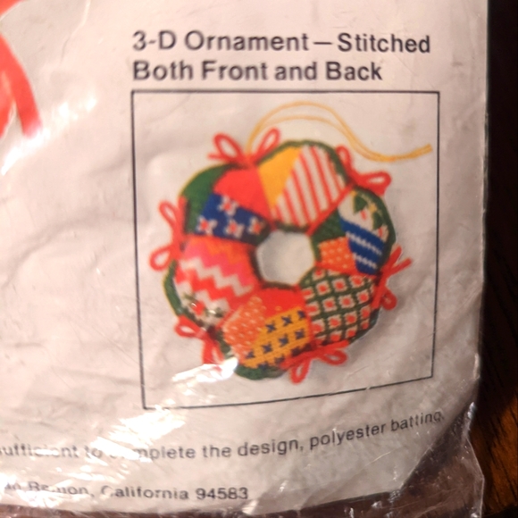 Vtg Jiffy Calico Wreath Needlepoint Christmas Ornament Kit 3D NEW Sunset - Picture 2 of 3